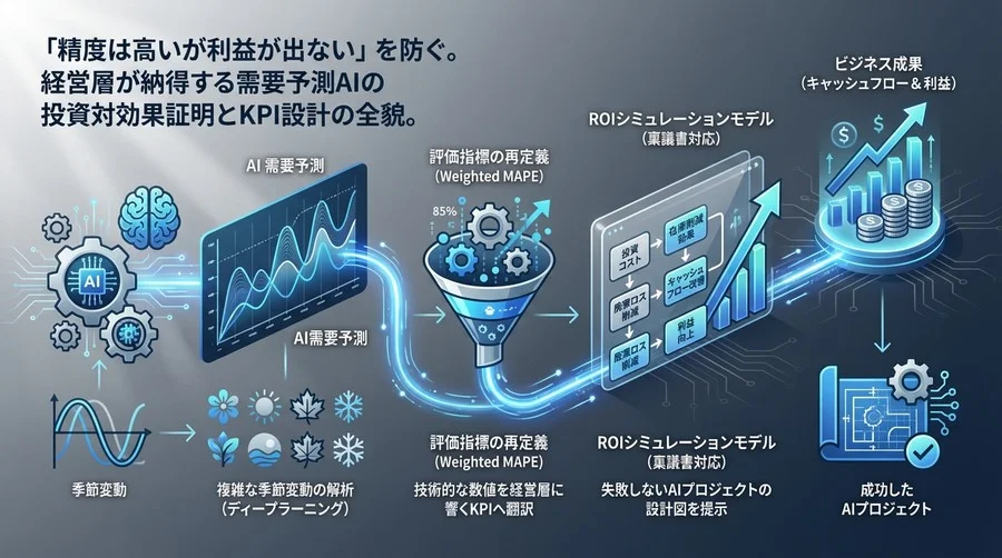 AI需要予測で「精度は高いが在庫は減らない」を防ぐ：季節変動攻略とROI試算の全技術