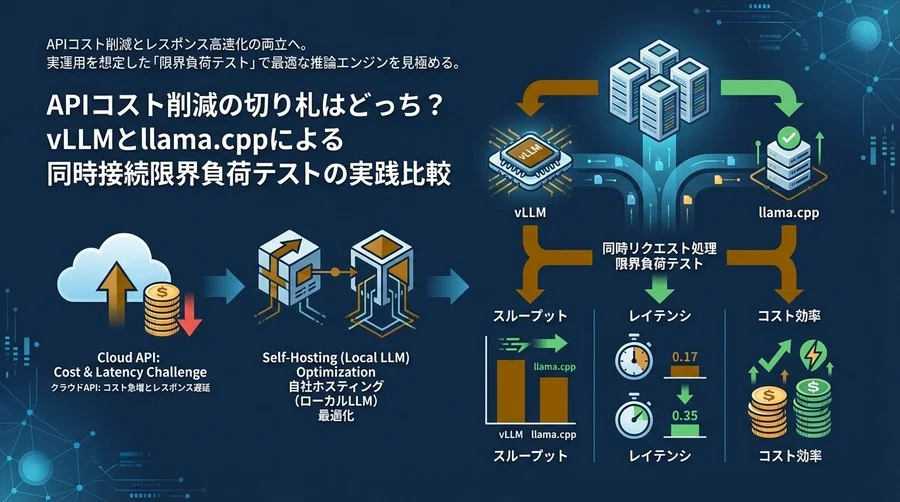 APIコスト削減の切り札はどっち？vLLMとllama.cppによる同時接続限界負荷テストの実践比較