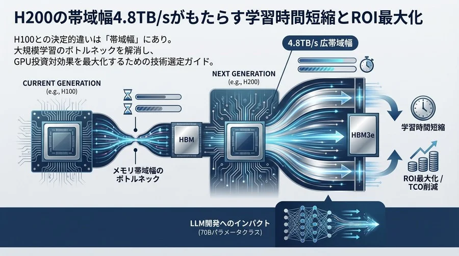 H200の帯域幅4.8TB/sがもたらす学習時間短縮とROI最大化