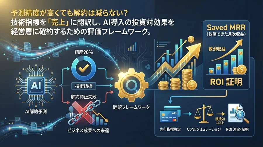 解約予測AIのROIを証明する：精度90%でも失敗する理由と「Saved MRR」による投資対効果算出法