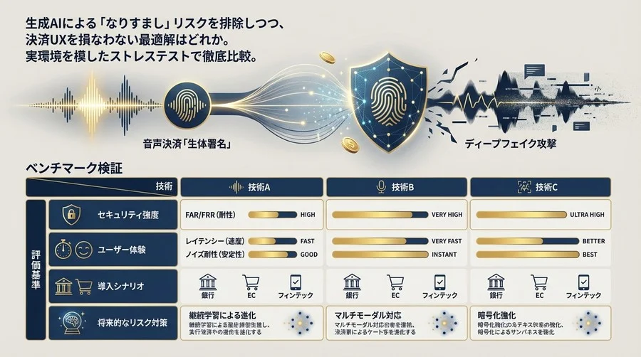 音声決済の「生体署名」対ディープフェイク：安全性とUXを両立する最適解のベンチマーク検証