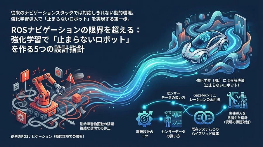 ROSナビゲーションの限界を超える：強化学習で「止まらないロボット」を作る5つの設計指針