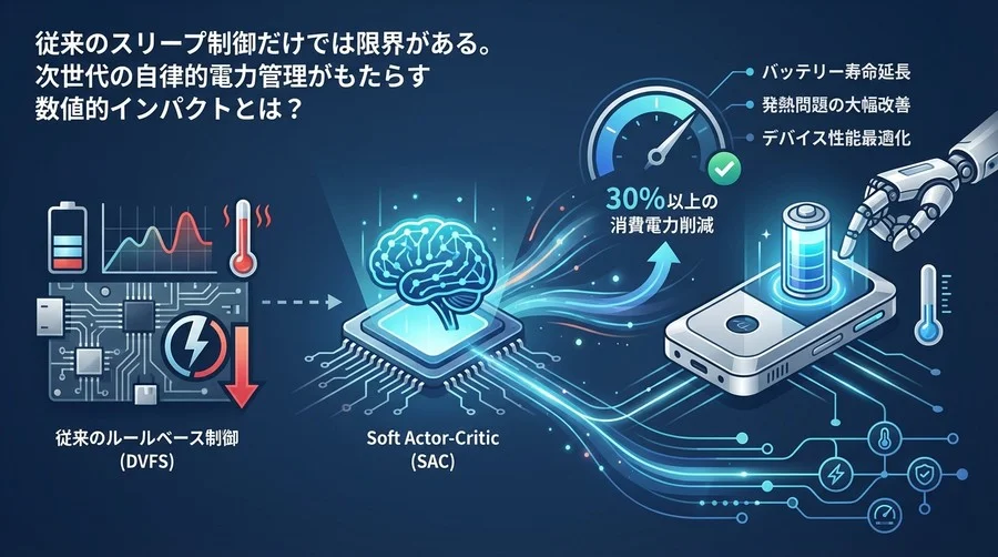 エッジAIの電力制御に革命を：Soft Actor-Critic (SAC) が従来のDVFSを超える理由と導入効果