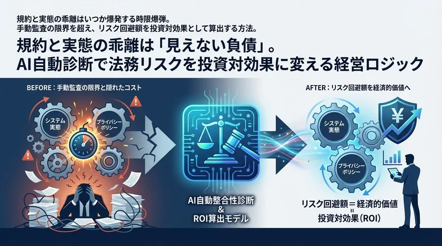 規約と実態の乖離は「見えない負債」。AI自動診断で法務リスクを投資対効果に変える経営ロジック