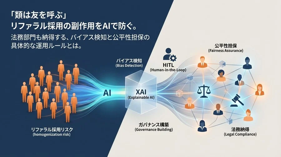 リファラル採用の同質化リスクをAIで監査する：法務も納得の公平性担保とガバナンス構築ガイド