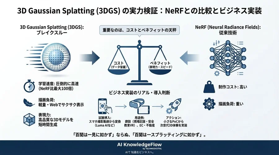 3D Gaussian Splattingの実力検証：NeRF比で学習速度100倍は本当か？ビジネス実装のリアル - Conclusion Image