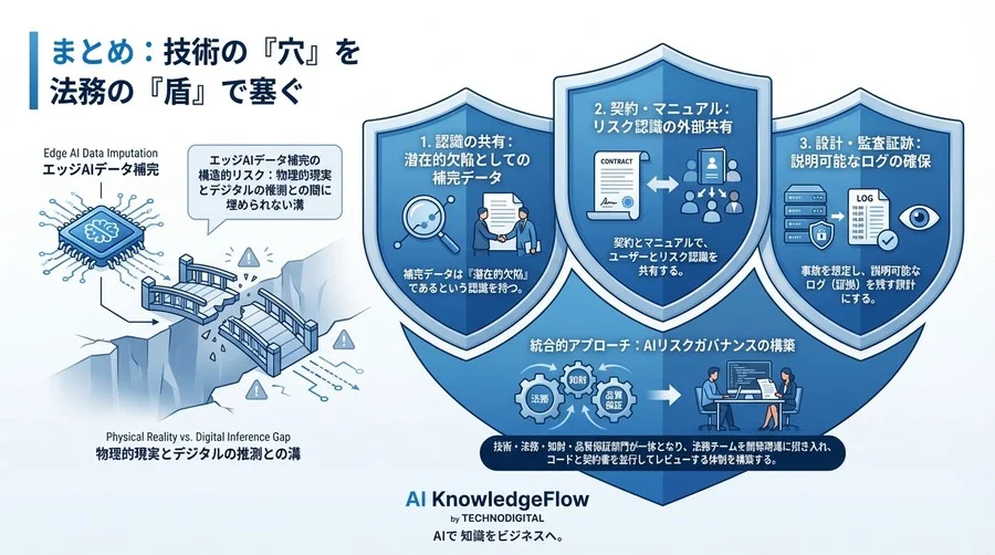 エッジAIの「データ穴埋め」が招く製造物責任の罠：軽量補完アルゴリズムの法的リスクと免責戦略 - Conclusion Image