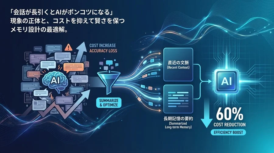 会話履歴の「断捨離」戦略：AIエージェントのコストを60%削減するサマリーメモリ実装論