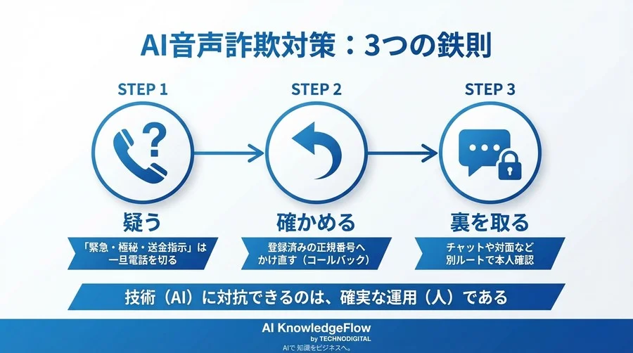 「社長の声」でも信じるな！AI音声クローン詐欺から会社を守る「アナログ防衛」の極意 - Conclusion Image
