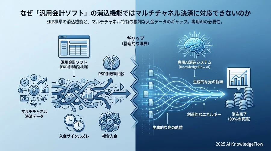 なぜ「汎用会計ソフト」の消込機能ではマルチチャネル決済に対応できないのか - Section Image