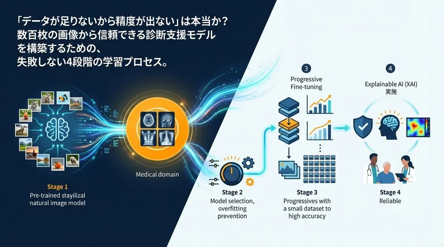 医療画像AIの転移学習戦略：数百枚のデータで高精度と信頼性を両立する4つの実践ステップ