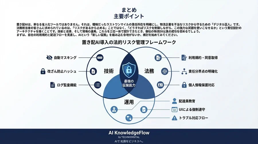 置き配AIの法的リスクと責任設計：誤配・盗難から企業を守る「最強の証拠」構築論 - Conclusion Image