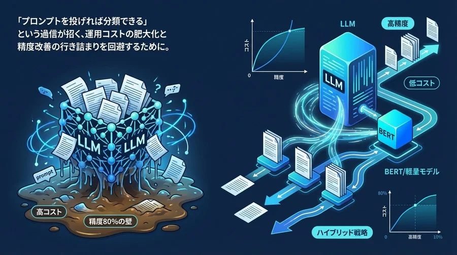 LLMでの文書分類はコストの無駄？「精度80%の壁」を超えるための技術選定とハイブリッド戦略