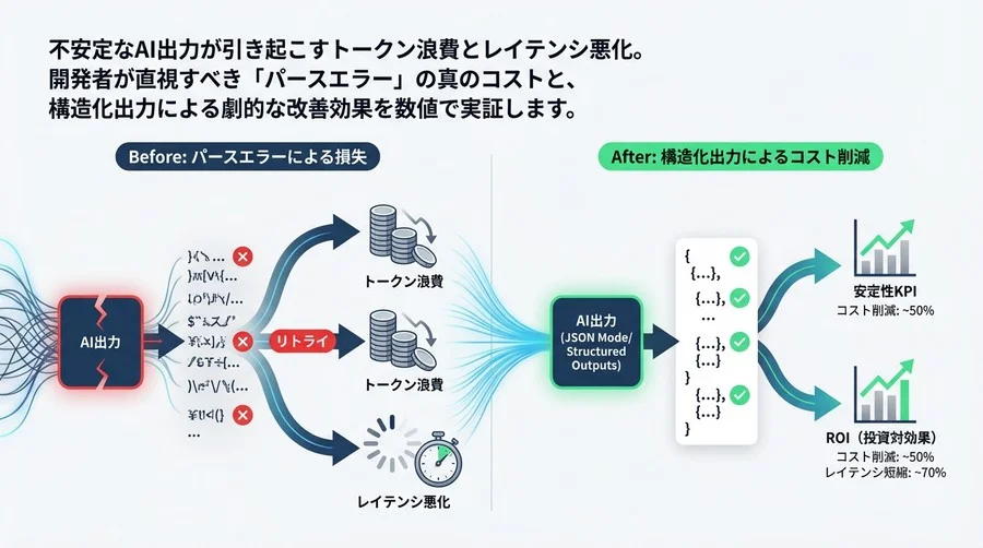 AI出力の「パースエラー」が食いつぶす利益と時間：JSON Mode導入で実現するコスト削減の定量的証明