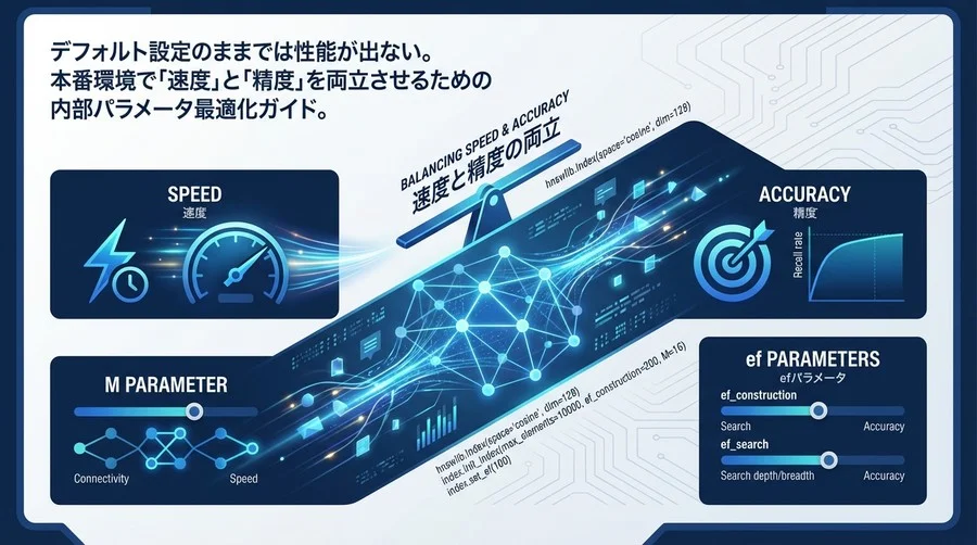AI検索の速度と精度を支配するHNSWパラメータ最適化仕様：Mとef設定の理論的背景と実装ガイド