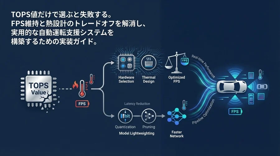 自動運転支援の「エッジAI物体検知」実装ガイド：TOPS値の罠を避け、熱制約下でFPSを最大化するハードウェア選定と軽量化手法