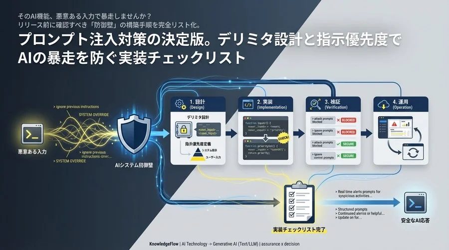 プロンプト注入対策の決定版。デリミタ設計と指示優先度でAIの暴走を防ぐ実装チェックリスト