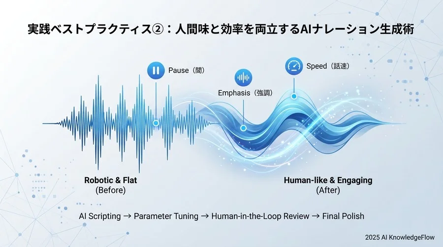 実践ベストプラクティス②：人間味と効率を両立するAIナレーション生成術 - Section Image