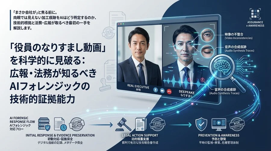 「役員のなりすまし動画」を科学的に見破る：広報・法務が知るべきAIフォレンジックの技術的証拠能力