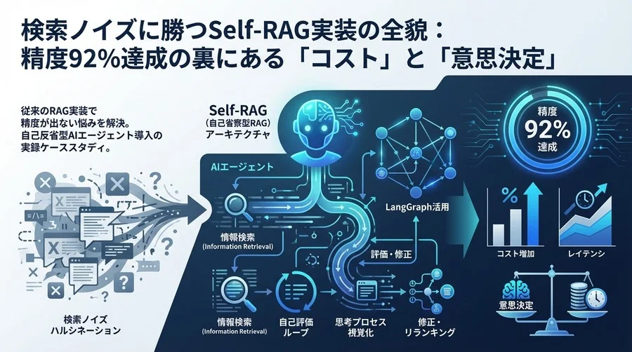 検索ノイズに勝つSelf-RAG実装の全貌：精度92%達成の裏にある「コスト」と「意思決定」