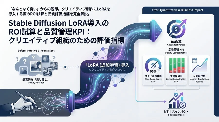 Stable Diffusion LoRA導入のROI試算と品質管理KPI：クリエイティブ組織のための評価指標