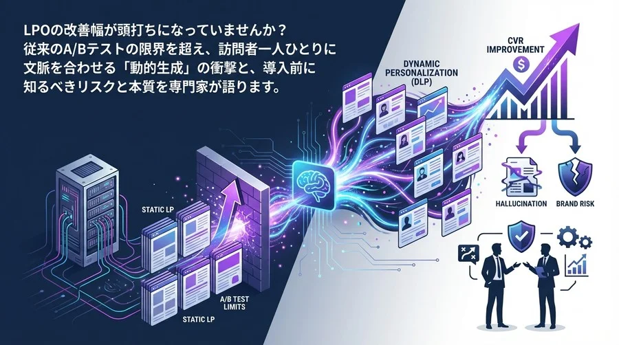 静的LPはもう限界だ。生成AIによる「動的パーソナライズ」がB2BのCVRを劇的に変える理由と、知っておくべきリスク
