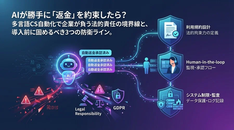 AIが勝手に返金を約束？多言語CS自動化の法的リスクと3つの防衛ライン
