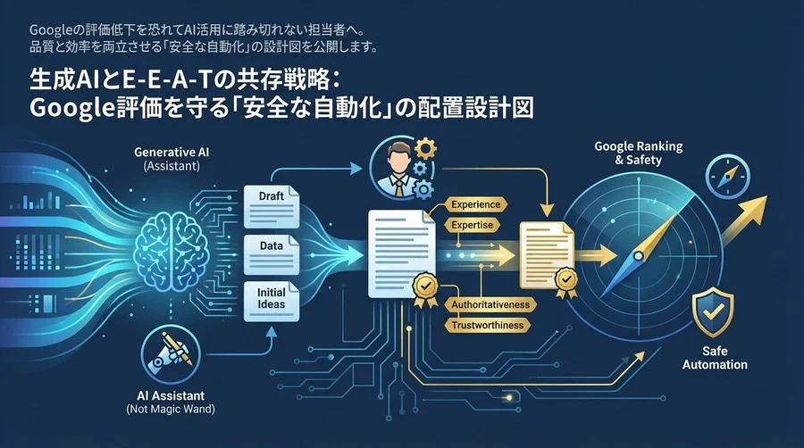 生成AIとE-E-A-Tの共存戦略：Google評価を守る「安全な自動化」の配置設計図