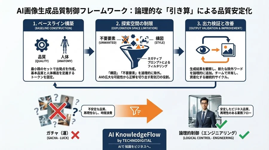 画像生成AIの品質は「引き算」で決まる：論理的なネガティブプロンプトの業務実装ガイド - Conclusion Image