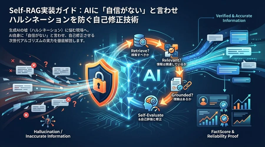 Self-RAG実装ガイド：AIに「自信がない」と言わせハルシネーションを防ぐ自己修正技術