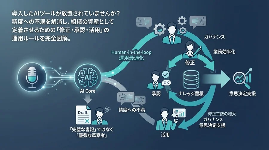 AI議事録ツールは「使えない」のか？精度9割でも運用を回すための修正・承認・活用ルール完全図解