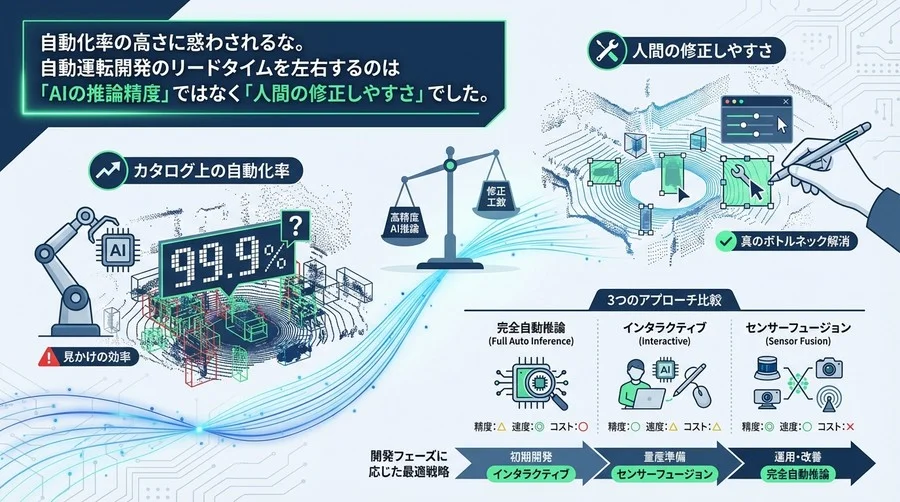 自動化率の数字に騙されるな。LiDARアノテーションで真に見るべきは「AIの推論精度」より「人間の修正しやすさ」だった
