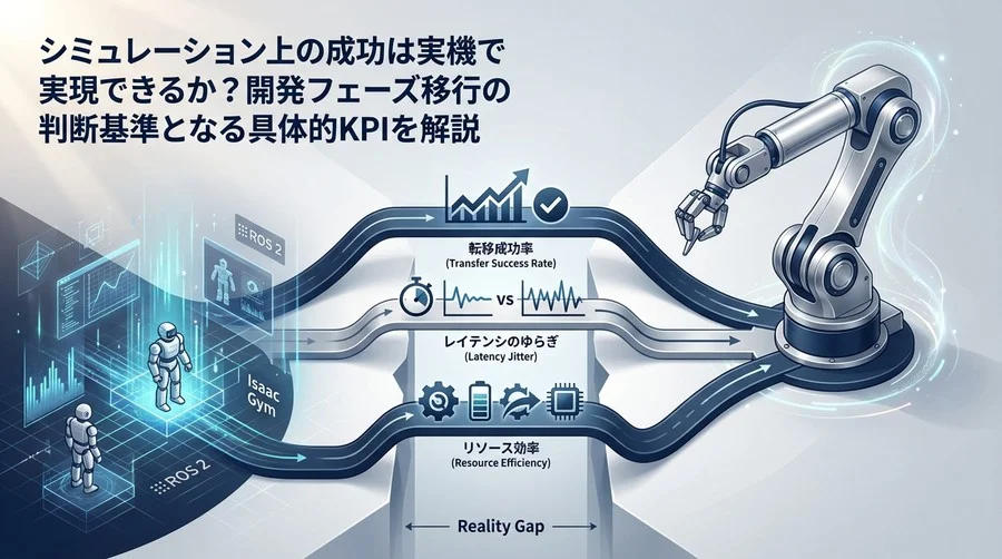 ROS 2とIsaac GymのSim-to-Real実装：実機転移を成功させる3つの定量的KPIと計測手法