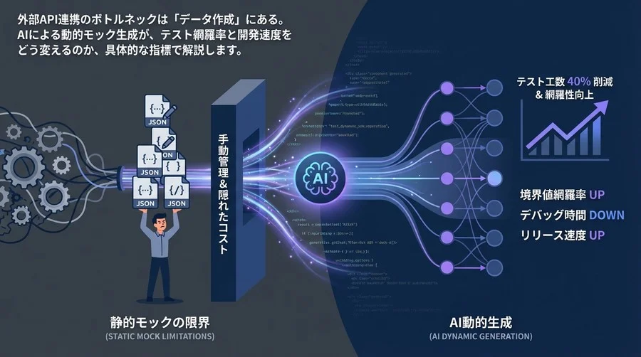 静的モックの限界：AI動的生成がAPIテスト工数を40%削減する理由と指標