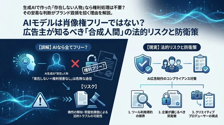 AIモデルは肖像権フリーではない？広告主が知るべき「合成人間」の法的リスクと防衛策