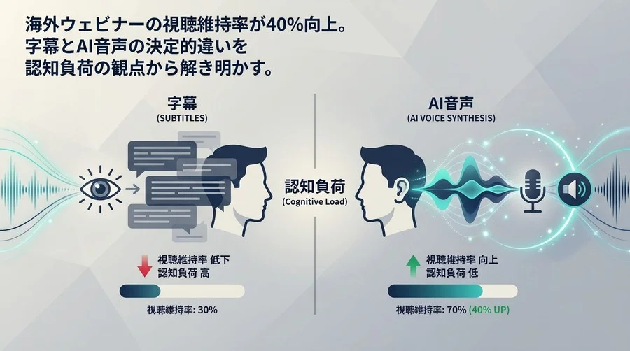 海外ウェビナーの離脱を防ぐ「認知負荷」の正体：字幕に代わるリアルタイムAI音声合成という選択