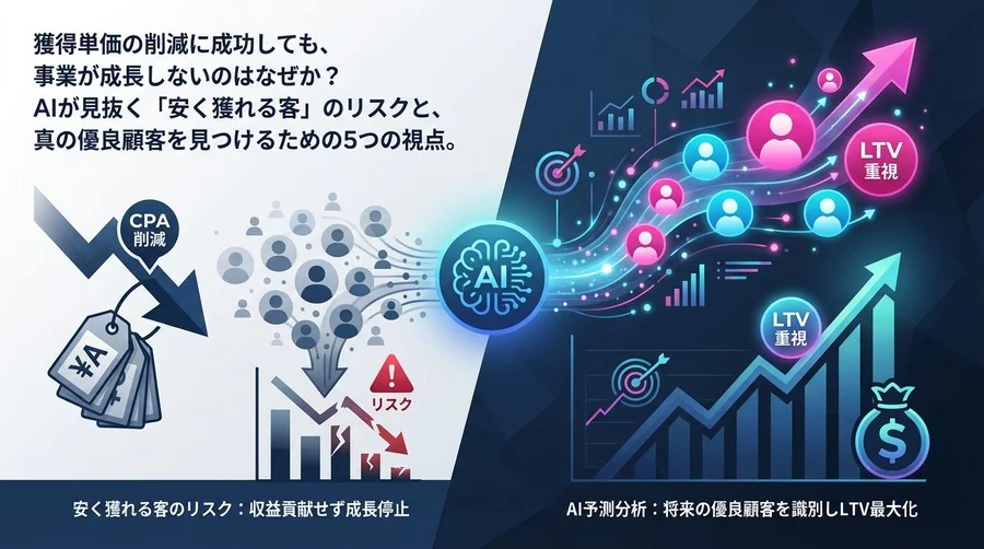 獲得単価の削減が成長を止める？AIが見抜く「安く獲れる客」のリスクとLTV重視の広告戦略