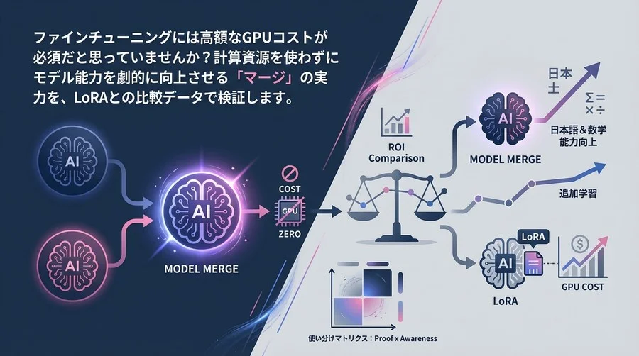 GPUコストゼロで性能向上？モデルマージとLoRAのROI徹底比較検証