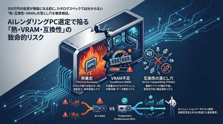 300万円の投資が無駄になる前に：AIレンダリングPC選定で陥る「熱・VRAM・互換性」の致命的リスク