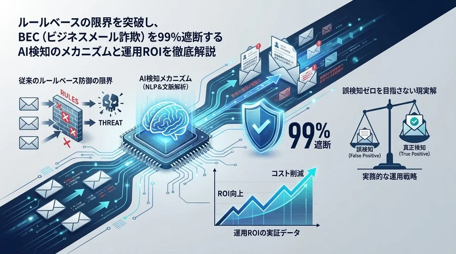 BECを99%遮断するAI検知のメカニズムと運用ROI｜誤検知ゼロを目指さない現実解
