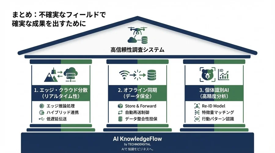 山間部ドローン調査の「通信断絶」を克服する：野生動物追跡APIのオフライン同期と個体識別実装詳解 - Conclusion Image