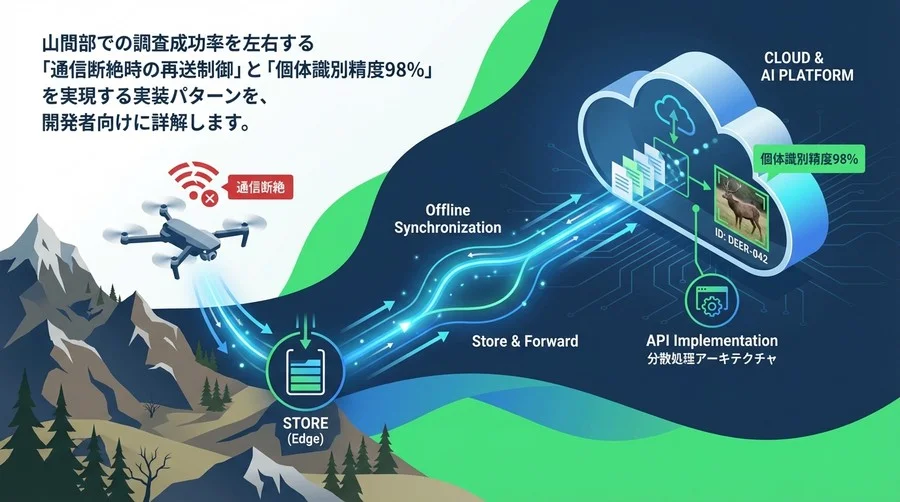 山間部ドローン調査の「通信断絶」を克服する：野生動物追跡APIのオフライン同期と個体識別実装詳解