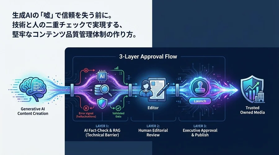 ファクトチェックAIと3層承認で防ぐハルシネーション対策：オウンドメディアを守る記事制作フロー構築