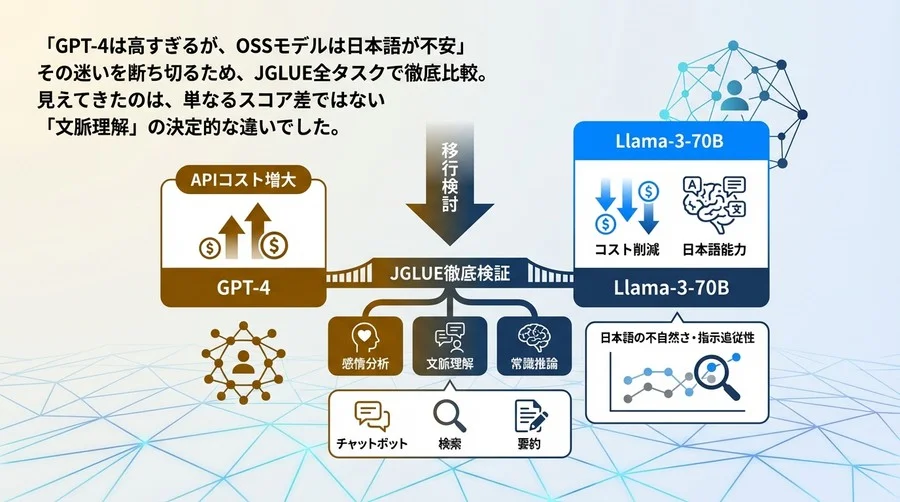ChatGPTからLlama-3へ移行できるか？JGLUE全タスク徹底検証で見えたコスト削減と日本語理解の境界線