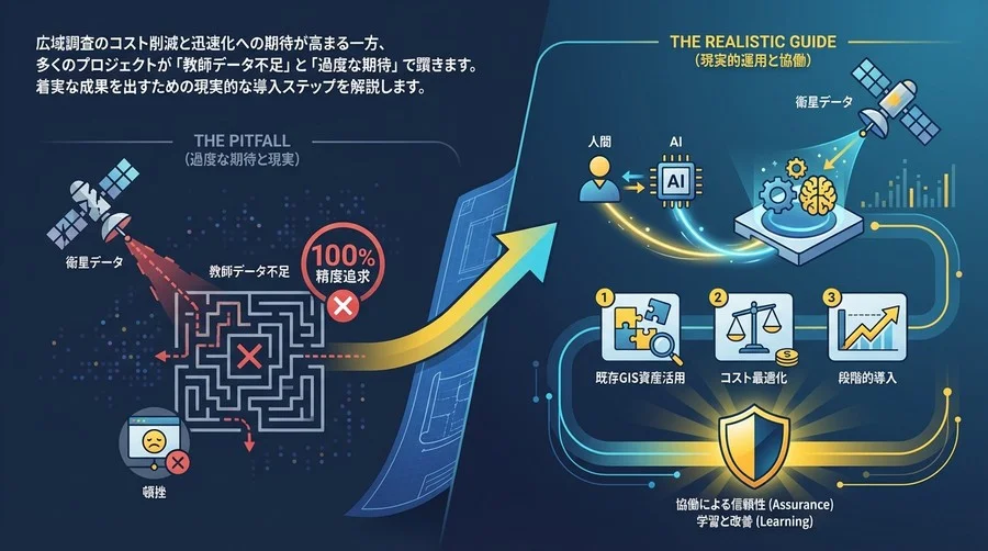 広域調査DXの落とし穴：精度100%を目指さない「衛星データ×AI」の現実的運用ガイド