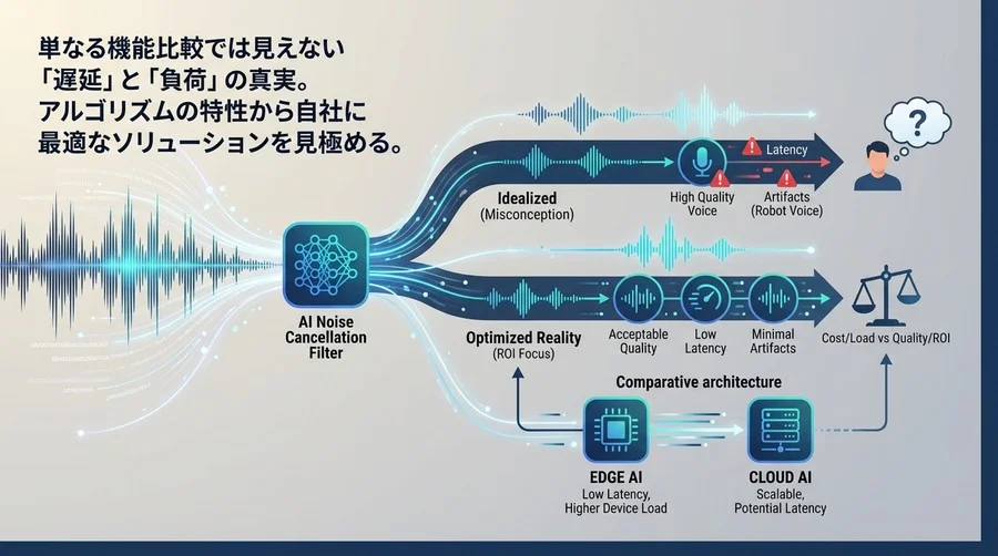 AIノイズ除去の「遅延」と「劣化」を許容できるか？アルゴリズムで選ぶ通話品質のROIと最適解