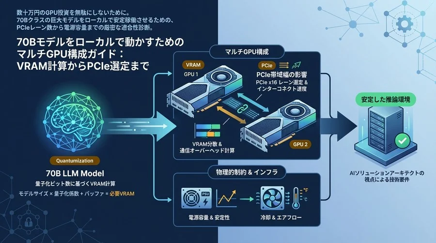 70Bモデルをローカルで動かすためのマルチGPU構成ガイド：VRAM計算からPCIe選定まで
