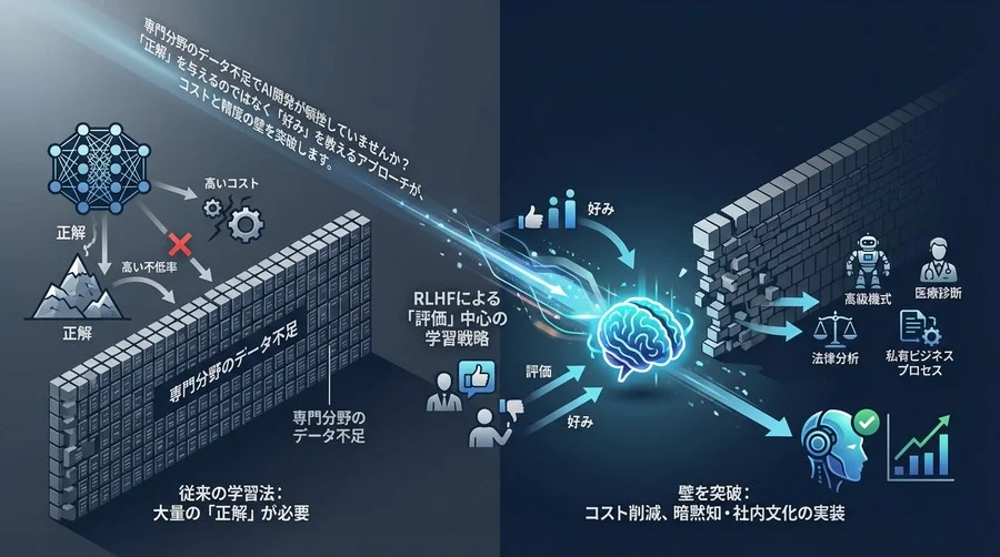 専門分野のAI開発を阻む「データ不足」の壁を突破する：RLHFによる「評価」中心の学習戦略