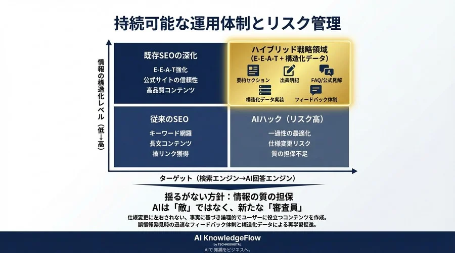 Perplexity対策のリスクと正攻法：Google検索順位を守りながらAI引用を獲得するハイブリッド戦略 - Conclusion Image