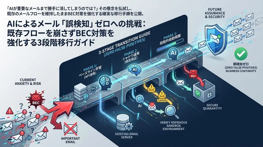 AIによるメール「誤検知」ゼロへの挑戦：既存フローを崩さずBEC対策を強化する3段階移行ガイド